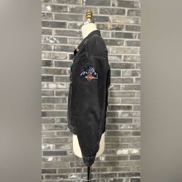 Rare VTG Levi’s Black Denim Jacket Harley-Davidson HOG Eagle Embroidered Patches - Picture 4 of 15